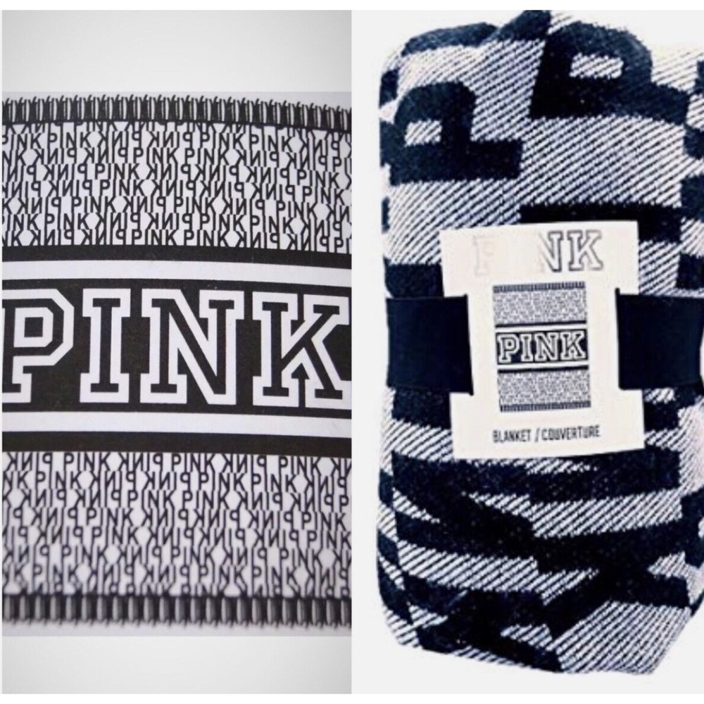 Victoria's Secret PINK Black & White Stadium Blanket/Throw New Old Stock